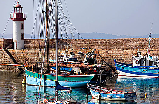 渔船,灯塔,钓鱼,港口,布列塔尼半岛,法国