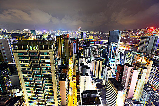 市区,香港,风景,高,夜晚