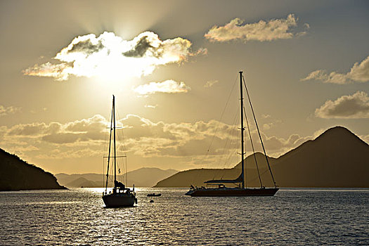 英属维京群岛,托托拉岛,帆船,锚,日落,伦敦西区,大幅,尺寸