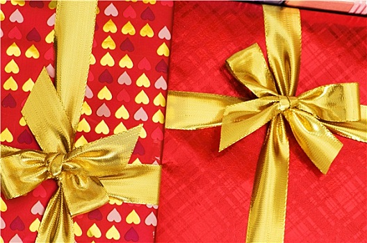 特写,红色,礼盒,金色,丝带