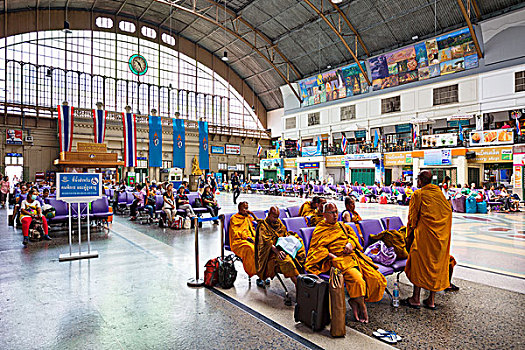 中央车站,僧侣,等待,休闲,火车站,唐人街,曼谷,泰国,亚洲