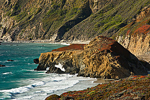 海浪,海滩,悬崖,大,加利福尼亚,美国