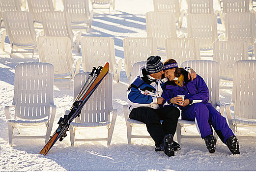 伴侣,休息,滑雪