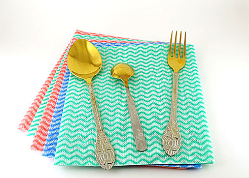 老,叉子,勺子,彩色,餐巾