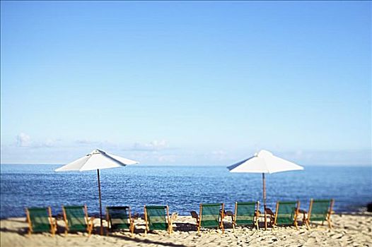 夏威夷,夏威夷大岛,科纳海岸,海滩,沙滩椅,伞,线条,岸边
