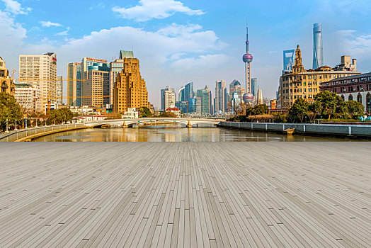 城市道路和上海陆家嘴天际线