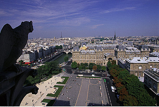 俯视,城市,圣母大教堂,巴黎,法国