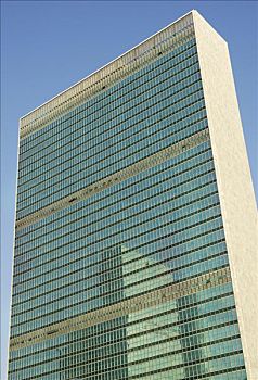 摩天大楼,反射,玻璃幕墙,联合国大楼,纽约,美国