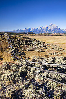 栏杆,正面,大提顿山,三角形,牧场,大台顿国家公园,怀俄明,美国