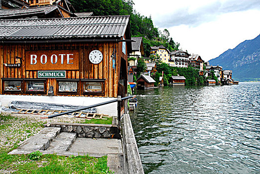 船库,哈尔斯塔特,看,湖,世界遗产,萨尔茨卡莫古特,阿尔卑斯山,上奥地利州,欧洲