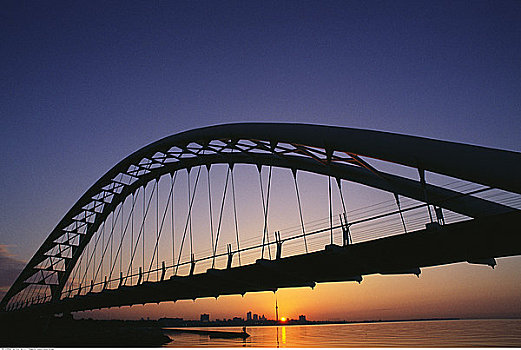 剪影,桥,日落,多伦多,安大略省,加拿大