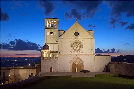 大教堂,阿西尼城,日落,翁布里亚,意大利