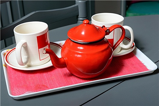 茶壶,茶杯,灰色,桌子
