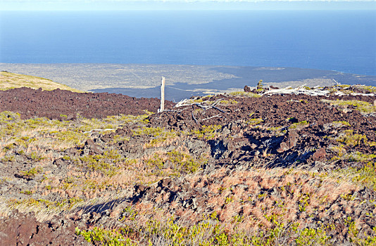 老,熔岩流,海洋,斜坡,山,基拉韦厄火山,夏威夷