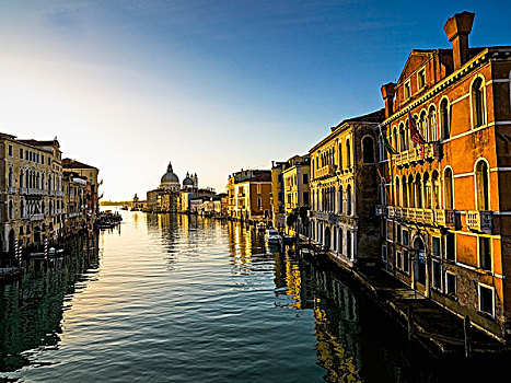 意大利,威尼斯,建筑,运河,日落