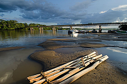 筏子,古桥,穿过,河,道路,桥,亚马逊雨林,交汇
