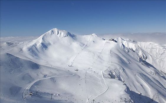 法国,奥弗涅,航拍,顶峰,滑雪道