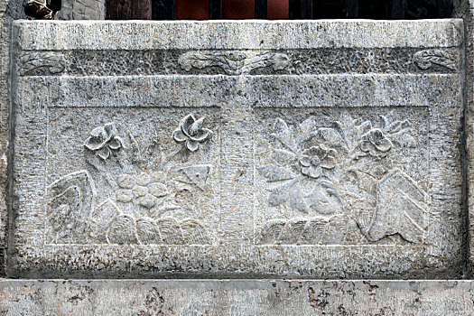 古建筑石栏花卉石雕,中国山西省运城市解州关帝庙