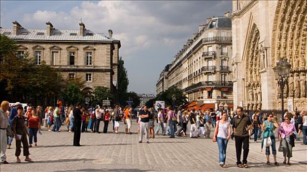 巴黎,巴黎圣母院,广场,队列,游客,一堆