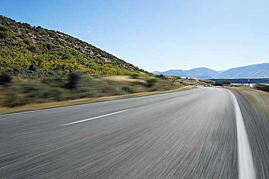 沥青,道路,靠近,湖,夏天,新西兰