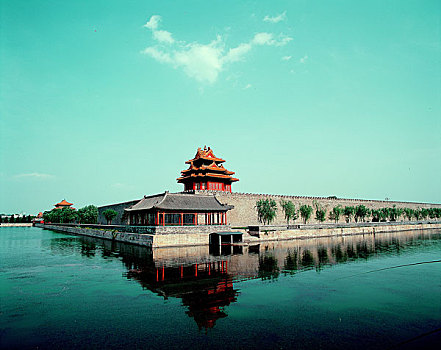远景,护城河,角塔,城市,北京