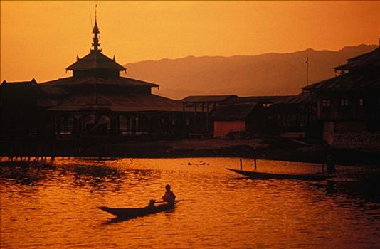 缅甸,掸邦,茵莱湖,黄昏