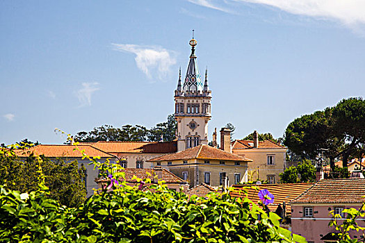葡萄牙,辛特拉,市政厅,钟楼,站立,高处,城镇