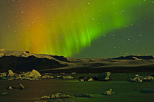 北极光,上方,冰山,杰古沙龙湖,冰岛