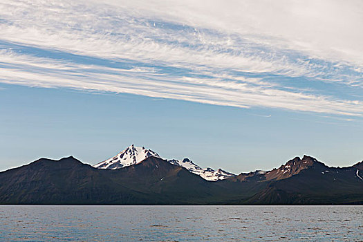 霜,火山,靠近,寒冷,湾,阿拉斯加,半岛,西南方,美国