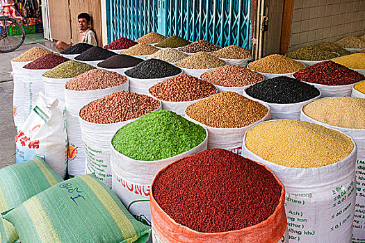 市场商贩,给,多样,豆,调味品,谷物,胡志明市,越南,亚洲