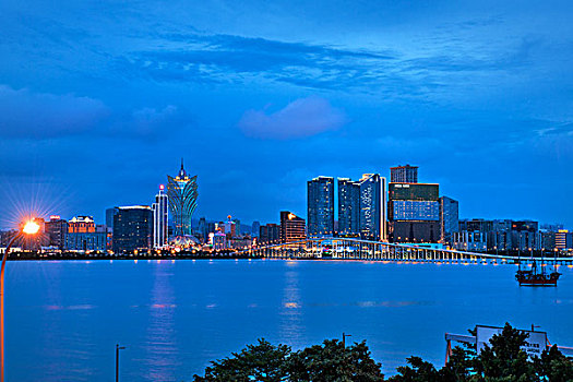 澳门,海面,夜景,灯光,大桥