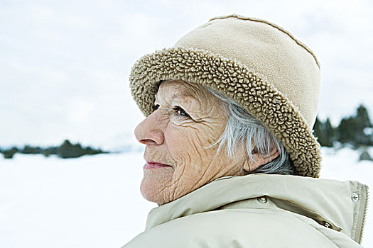 老年,女人,雪景