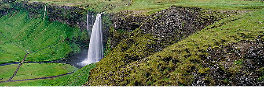 俯视,瀑布,冰岛