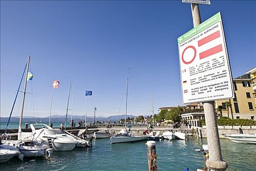 标识,船,进入,港口,禁止,加尔达湖,加尔达,伦巴第,意大利,欧洲