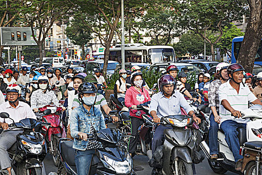 越南,胡志明,城市,街景,交通,摩托车