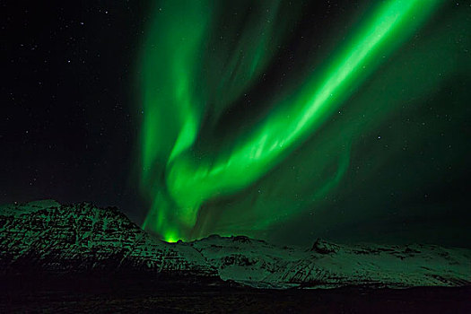北极光,上方,瓦特纳冰川,国家公园,冬天,冰河,顶峰,二月