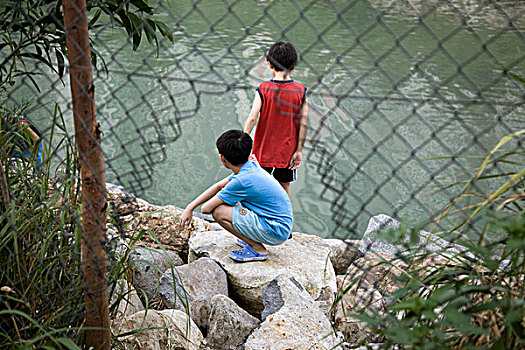 男孩,玩,海岸,香港