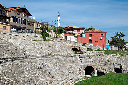 古老,圆形剧场,阿尔巴尼亚,欧洲