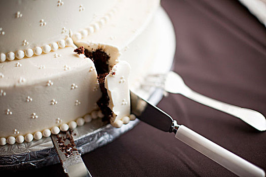 特写,婚礼,蛋糕,切削