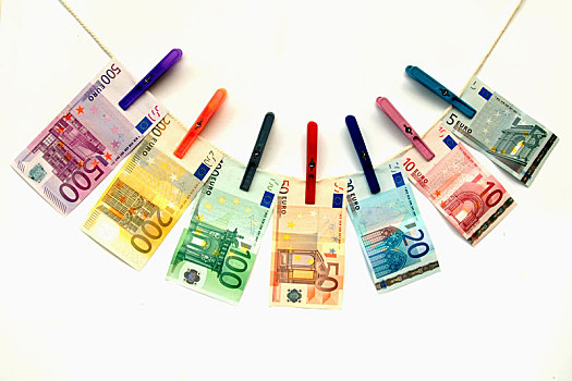 欧元,货币,悬挂,衣夹,白色背景,背景