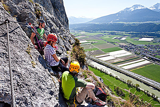攀登者,攀登,路线,旁侧,因斯布鲁克,远眺,旅店,山谷,北方,提洛尔,奥地利,欧洲