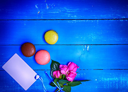 花束,粉色,玫瑰,三个,蛋白杏仁饼干