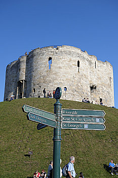 英格兰,北约克郡,塔,一个,残留,城堡,旅游,标志牌