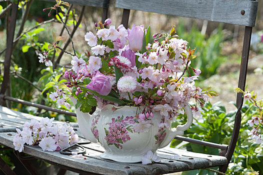 浪漫,春之花束,奶奶,老,咖啡壶