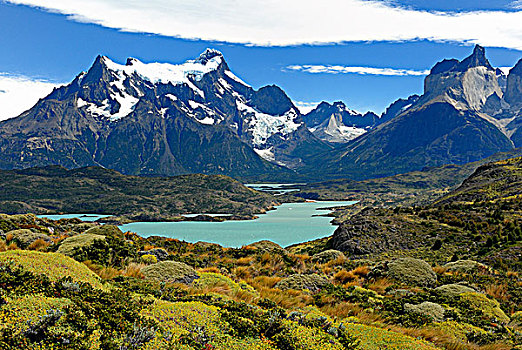智利,巴塔哥尼亚,托雷德裴恩国家公园,裴赫湖,山