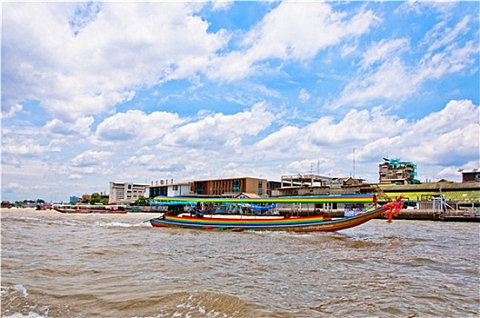 湄南河,长尾船,建筑,曼谷