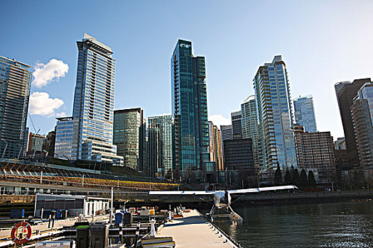 摩天大楼,水上飞机,港口,温哥华,加拿大