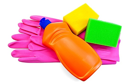 瓶子,橙色,橡胶手套,两个,海绵