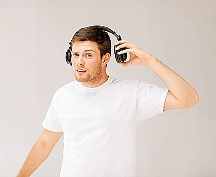 男青年,耳机,听,喧哗,音乐