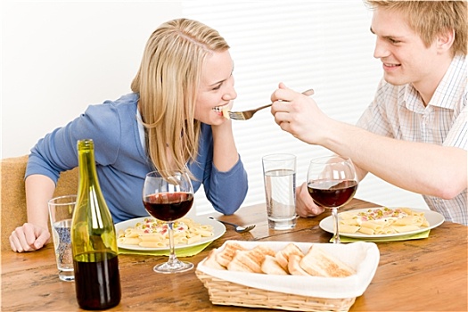 餐饭,浪漫,情侣,享受,葡萄酒,吃饭,意大利面